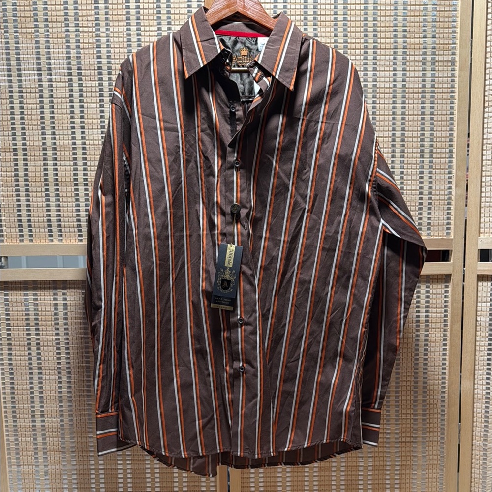 Casual Button Down Shirt in Brown and Orange Stripes